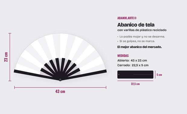 Medidas del abanico: abierto 43 x 23 cm, cerrado 22,5 x 5 cm